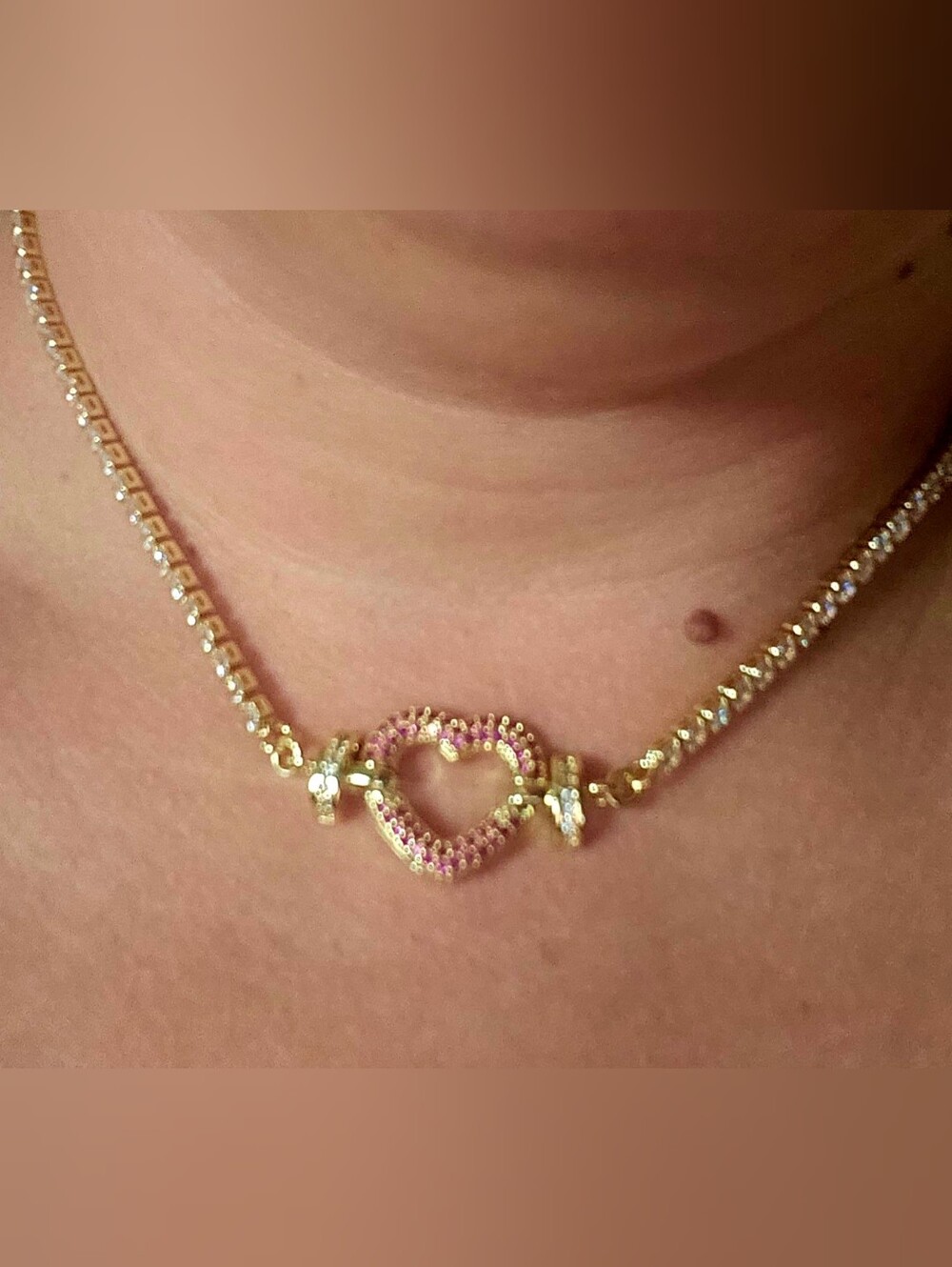 14"- 16" Gold-Filled Moissanite Pink Pave Heart Tennis Necklace 💕✨